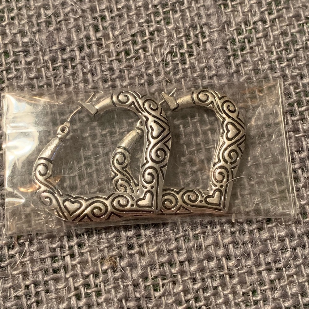 Silver Engraved Heart Hoop Earings